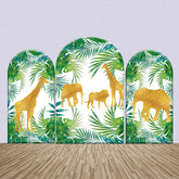 Aperturee - Gold Glitter Giraffe Green Leaves Arch Backdrop Kit